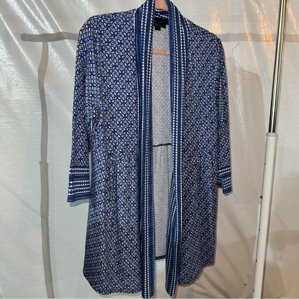 Dalia Long Sleeve Open Front Print Long Cardigan size L